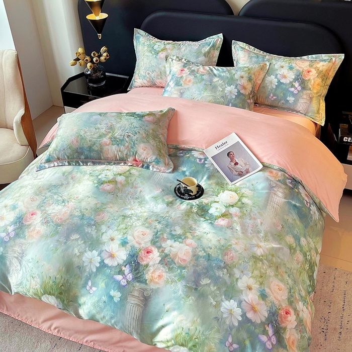 91家纺网 家纺一手货源 找家纺 大麦乐田 2025新款直播爆款欧式轻奢提花数码印花四件套 芳馨