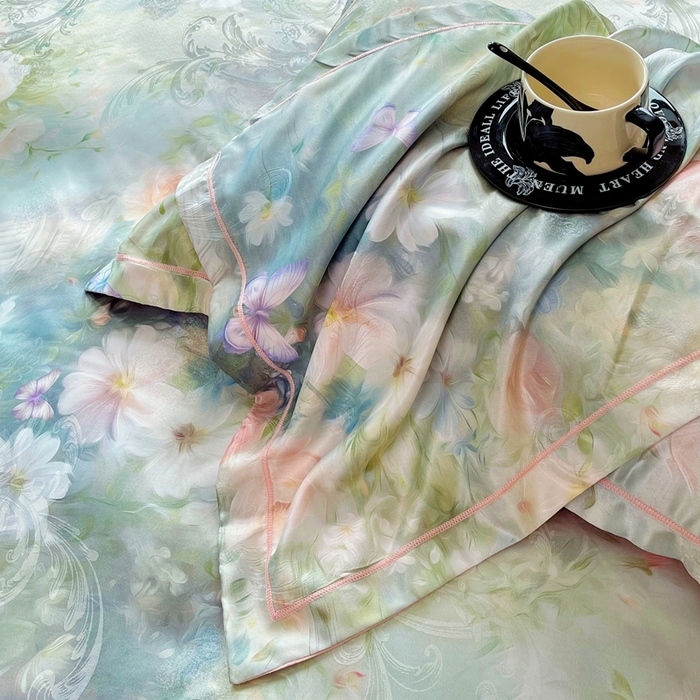 91家纺网 家纺一手货源 找家纺 大麦乐田 2025新款直播爆款欧式轻奢提花数码印花四件套 芳馨