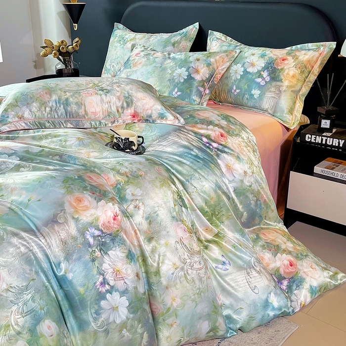 91家纺网 家纺一手货源 找家纺 大麦乐田 2025新款直播爆款欧式轻奢提花数码印花四件套 芳馨