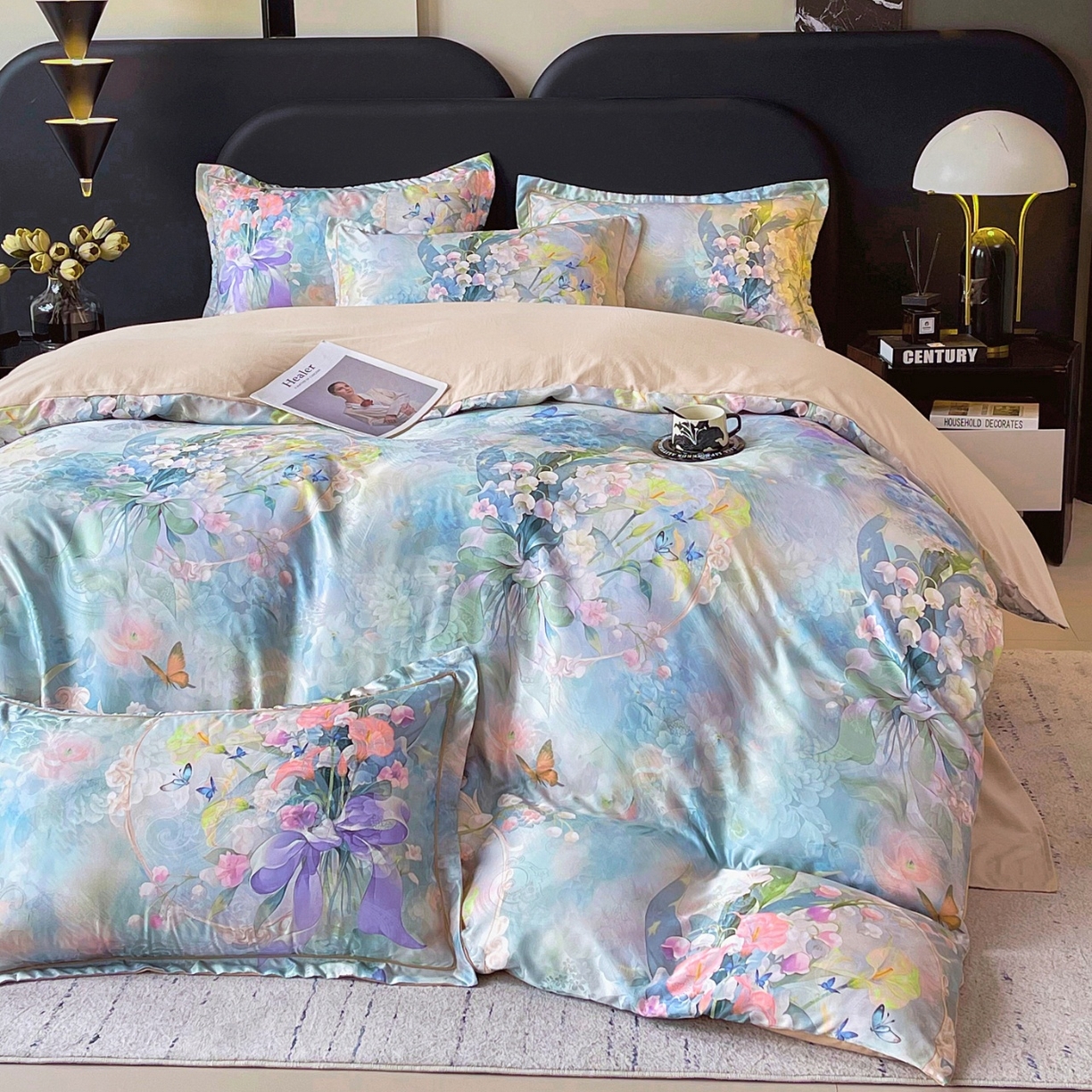 大麦乐田 2025新款直播爆款欧式轻奢提花数码印花四件套 花灿