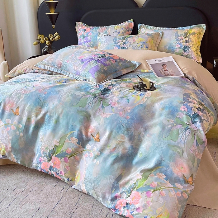 91家纺网 家纺一手货源 找家纺 大麦乐田 2025新款直播爆款欧式轻奢提花数码印花四件套 花灿