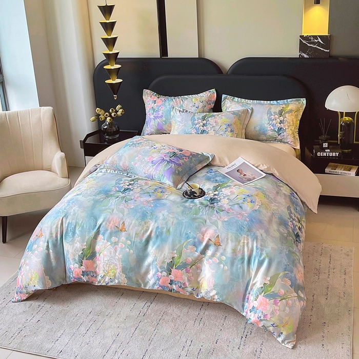 91家纺网 家纺一手货源 找家纺 大麦乐田 2025新款直播爆款欧式轻奢提花数码印花四件套 花灿