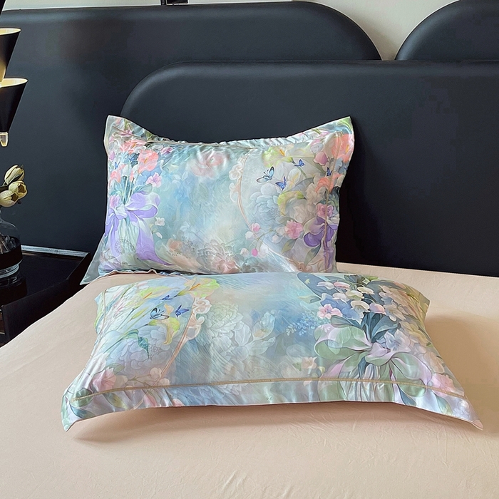 91家纺网 家纺一手货源 找家纺 大麦乐田 2025新款直播爆款欧式轻奢提花数码印花四件套 花灿