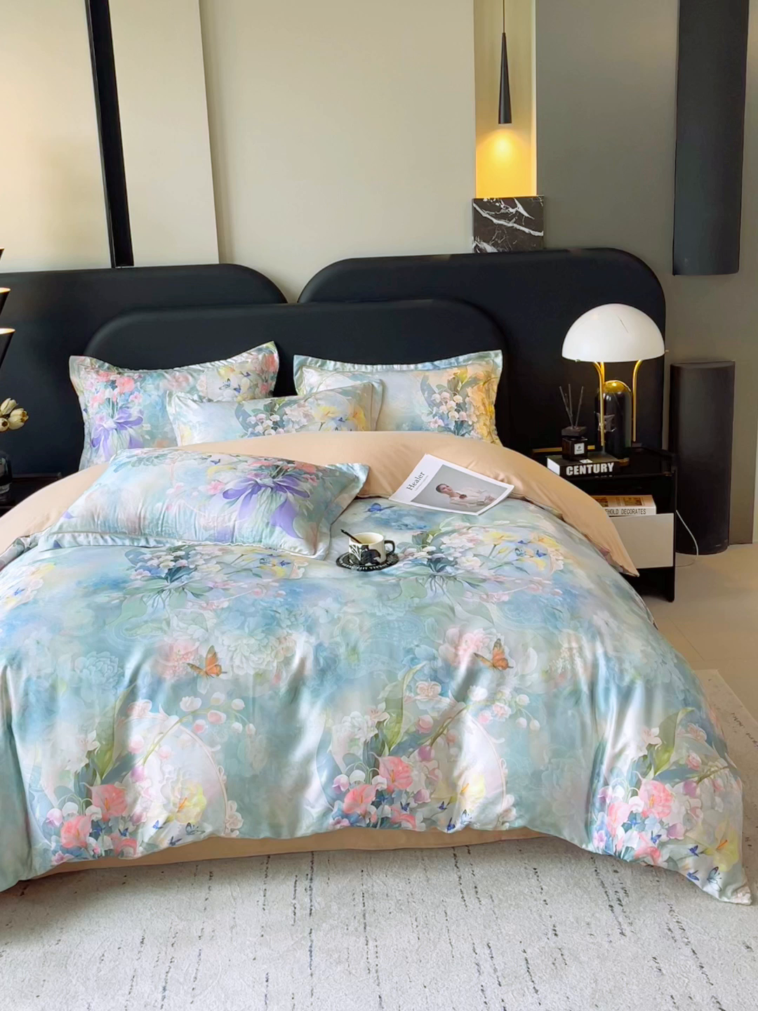 91家纺网 家纺一手货源 找家纺 大麦乐田 2025新款直播爆款欧式轻奢提花数码印花四件套 花灿