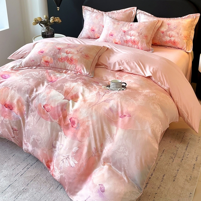 91家纺网 家纺一手货源 找家纺 大麦乐田 2025新款直播爆款欧式轻奢提花数码印花四件套 花香