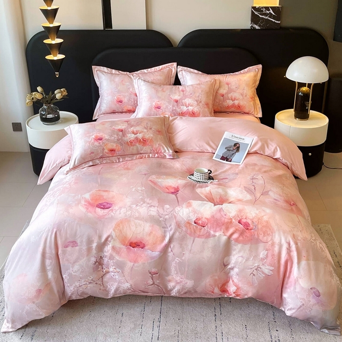 91家纺网 家纺一手货源 找家纺 大麦乐田 2025新款直播爆款欧式轻奢提花数码印花四件套 花香