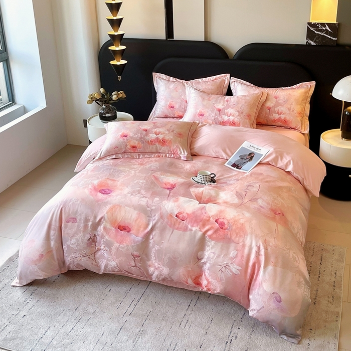 91家纺网 家纺一手货源 找家纺 大麦乐田 2025新款直播爆款欧式轻奢提花数码印花四件套 花香