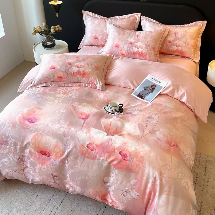 91家纺网 家纺一手货源 找家纺 大麦乐田 2025新款直播爆款欧式轻奢提花数码印花四件套 花香