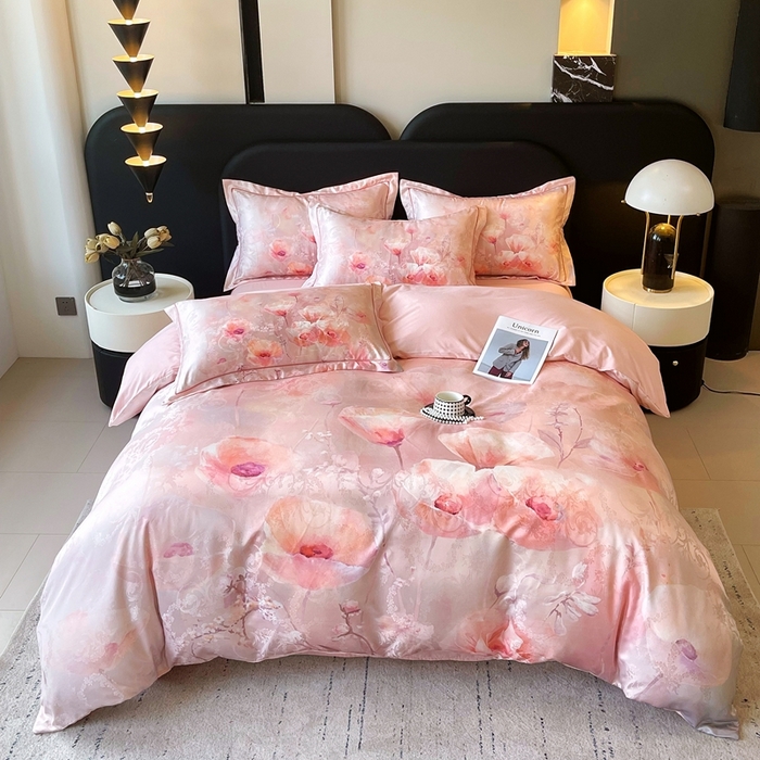 91家纺网 家纺一手货源 找家纺 大麦乐田 2025新款直播爆款欧式轻奢提花数码印花四件套 花香