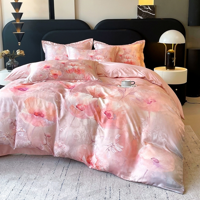 91家纺网 家纺一手货源 找家纺 大麦乐田 2025新款直播爆款欧式轻奢提花数码印花四件套 花香