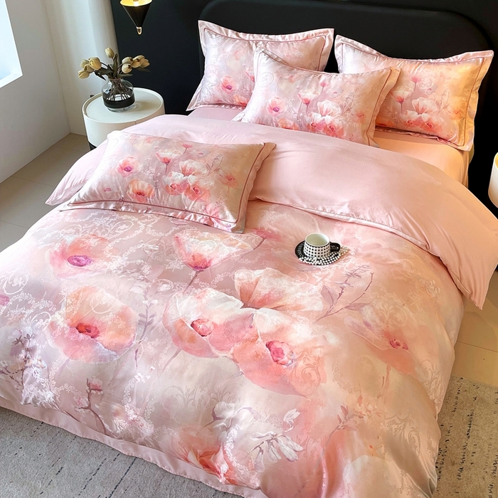 91家纺网 家纺一手货源 找家纺 大麦乐田 2025新款直播爆款欧式轻奢提花数码印花四件套 花香