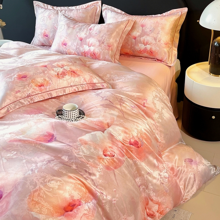 91家纺网 家纺一手货源 找家纺 大麦乐田 2025新款直播爆款欧式轻奢提花数码印花四件套 花香