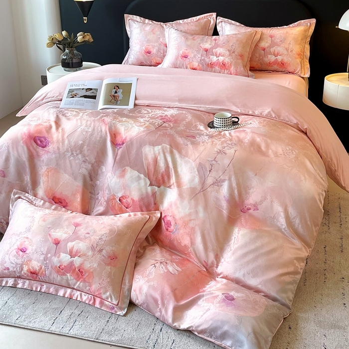 91家纺网 家纺一手货源 找家纺 大麦乐田 2025新款直播爆款欧式轻奢提花数码印花四件套 花香