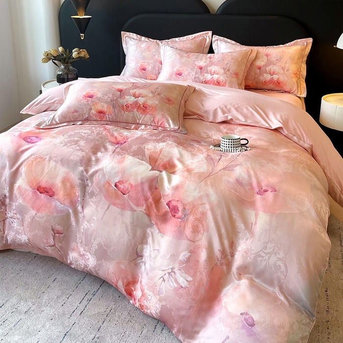 91家纺网 家纺一手货源 找家纺 大麦乐田 2025新款直播爆款欧式轻奢提花数码印花四件套 花香