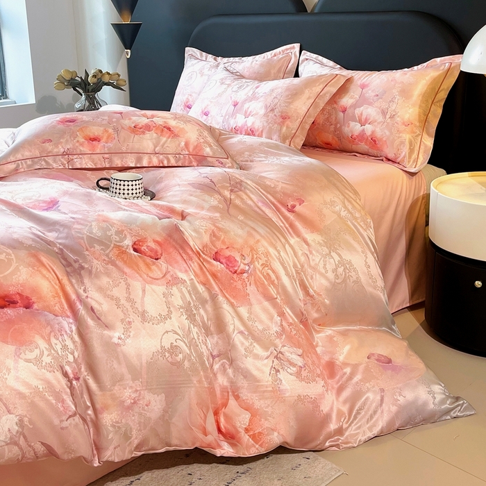 91家纺网 家纺一手货源 找家纺 大麦乐田 2025新款直播爆款欧式轻奢提花数码印花四件套 花香