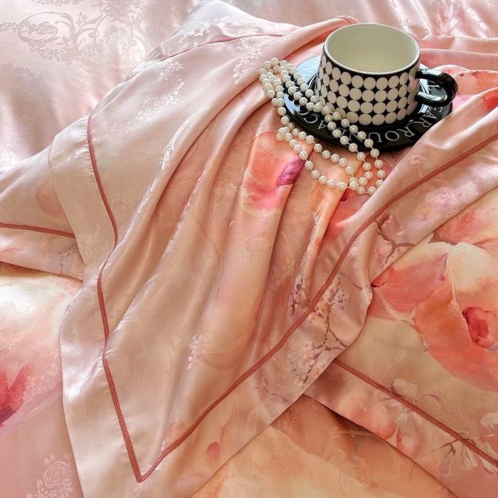 91家纺网 家纺一手货源 找家纺 大麦乐田 2025新款直播爆款欧式轻奢提花数码印花四件套 花香