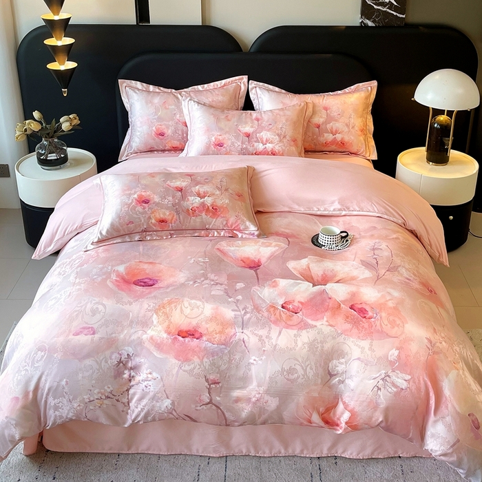 91家纺网 家纺一手货源 找家纺 大麦乐田 2025新款直播爆款欧式轻奢提花数码印花四件套 花香