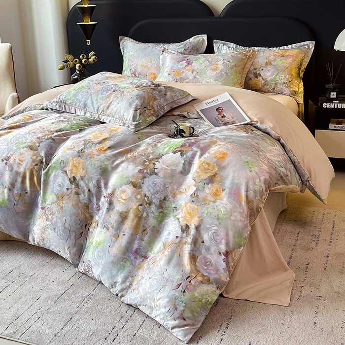 91家纺网 家纺一手货源 找家纺 大麦乐田 2025新款直播爆款欧式轻奢提花数码印花四件套 秘境