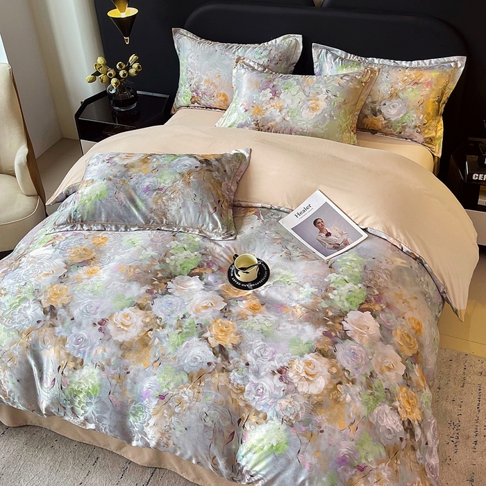 91家纺网 家纺一手货源 找家纺 大麦乐田 2025新款直播爆款欧式轻奢提花数码印花四件套 秘境