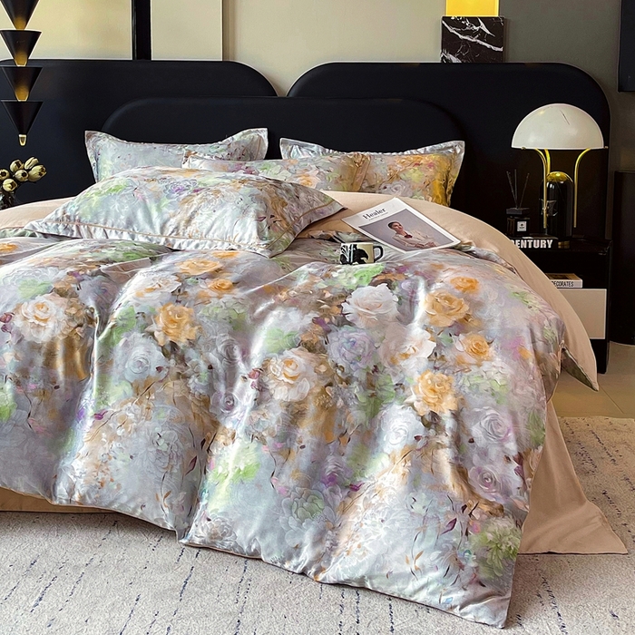 91家纺网 家纺一手货源 找家纺 大麦乐田 2025新款直播爆款欧式轻奢提花数码印花四件套 秘境