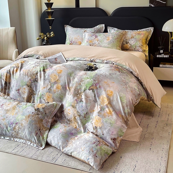 91家纺网 家纺一手货源 找家纺 大麦乐田 2025新款直播爆款欧式轻奢提花数码印花四件套 秘境