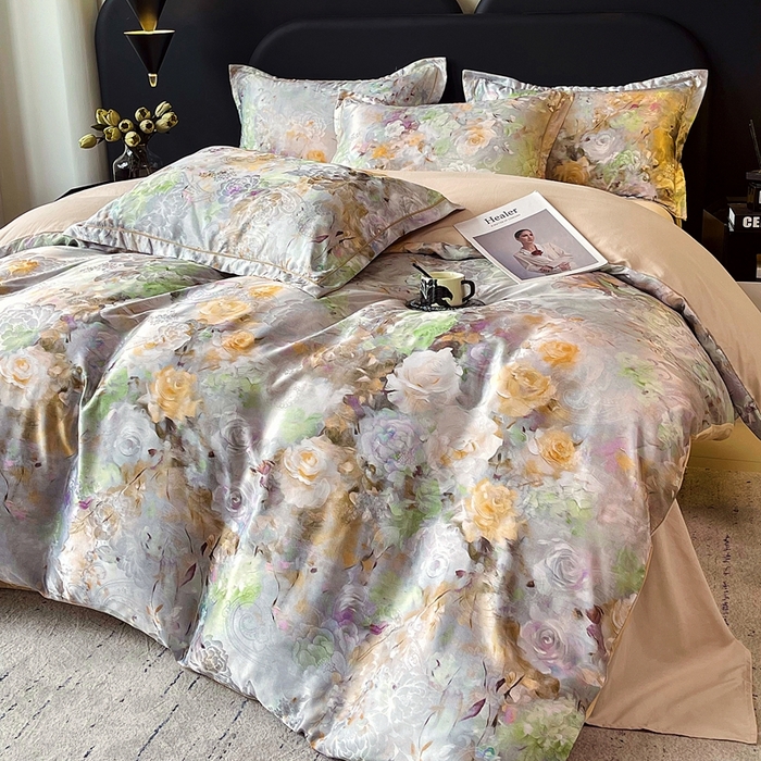 91家纺网 家纺一手货源 找家纺 大麦乐田 2025新款直播爆款欧式轻奢提花数码印花四件套 秘境