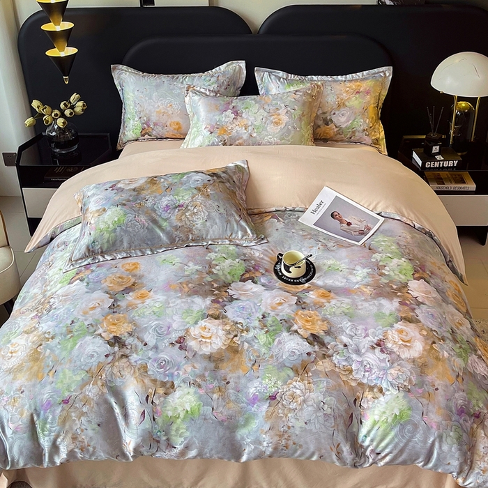 91家纺网 家纺一手货源 找家纺 大麦乐田 2025新款直播爆款欧式轻奢提花数码印花四件套 秘境