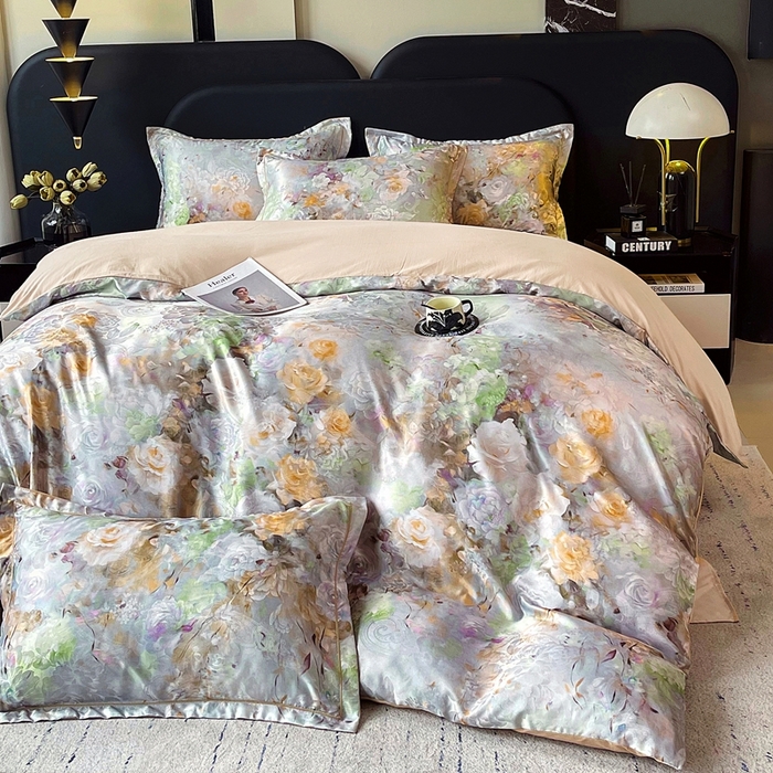 91家纺网 家纺一手货源 找家纺 大麦乐田 2025新款直播爆款欧式轻奢提花数码印花四件套 秘境