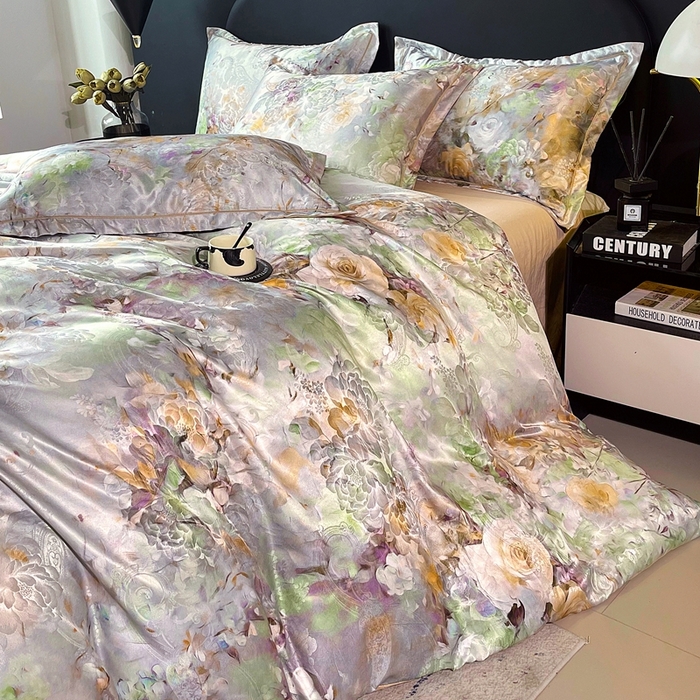 91家纺网 家纺一手货源 找家纺 大麦乐田 2025新款直播爆款欧式轻奢提花数码印花四件套 秘境