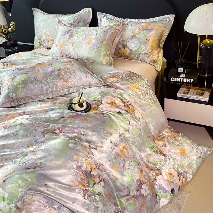 91家纺网 家纺一手货源 找家纺 大麦乐田 2025新款直播爆款欧式轻奢提花数码印花四件套 秘境