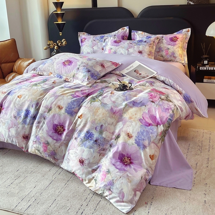 91家纺网 家纺一手货源 找家纺 大麦乐田 2025新款直播爆款欧式轻奢提花数码印花四件套 琦梦