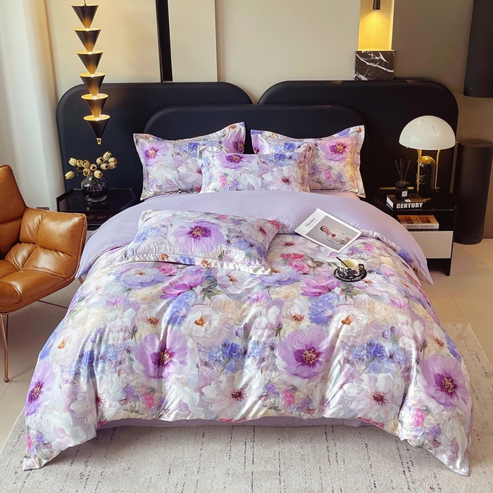 91家纺网 家纺一手货源 找家纺 大麦乐田 2025新款直播爆款欧式轻奢提花数码印花四件套 琦梦