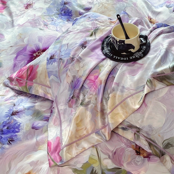 91家纺网 家纺一手货源 找家纺 大麦乐田 2025新款直播爆款欧式轻奢提花数码印花四件套 琦梦