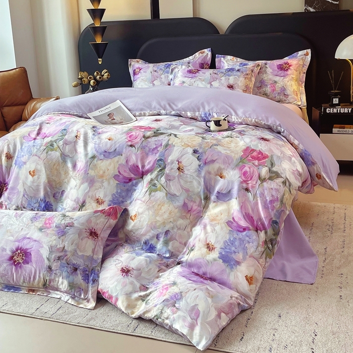 91家纺网 家纺一手货源 找家纺 大麦乐田 2025新款直播爆款欧式轻奢提花数码印花四件套 琦梦