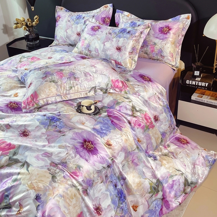 91家纺网 家纺一手货源 找家纺 大麦乐田 2025新款直播爆款欧式轻奢提花数码印花四件套 琦梦