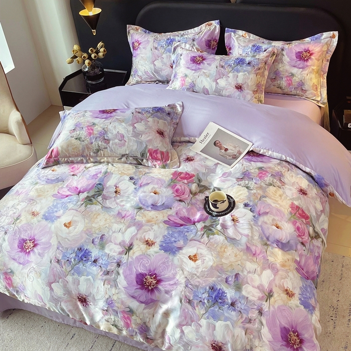 91家纺网 家纺一手货源 找家纺 大麦乐田 2025新款直播爆款欧式轻奢提花数码印花四件套 琦梦