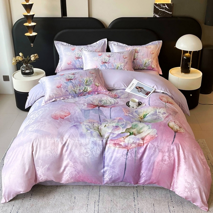 91家纺网 家纺一手货源 找家纺 大麦乐田 2025新款直播爆款欧式轻奢提花数码印花四件套 疏影