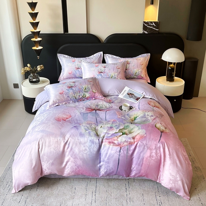 91家纺网 家纺一手货源 找家纺 大麦乐田 2025新款直播爆款欧式轻奢提花数码印花四件套 疏影