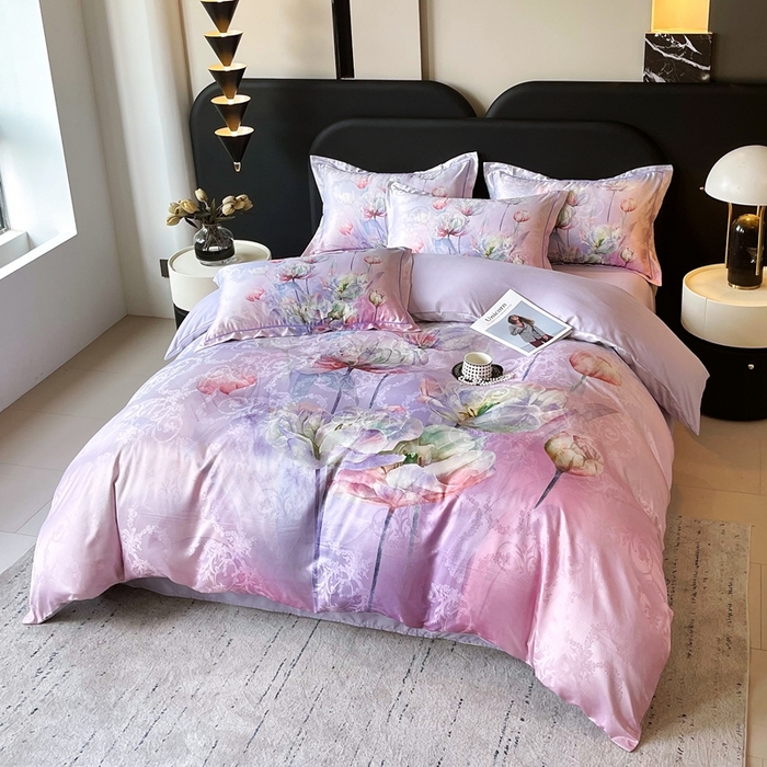 91家纺网 家纺一手货源 找家纺 大麦乐田 2025新款直播爆款欧式轻奢提花数码印花四件套 疏影