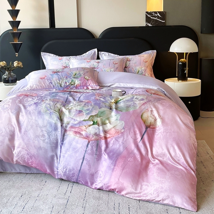 91家纺网 家纺一手货源 找家纺 大麦乐田 2025新款直播爆款欧式轻奢提花数码印花四件套 疏影