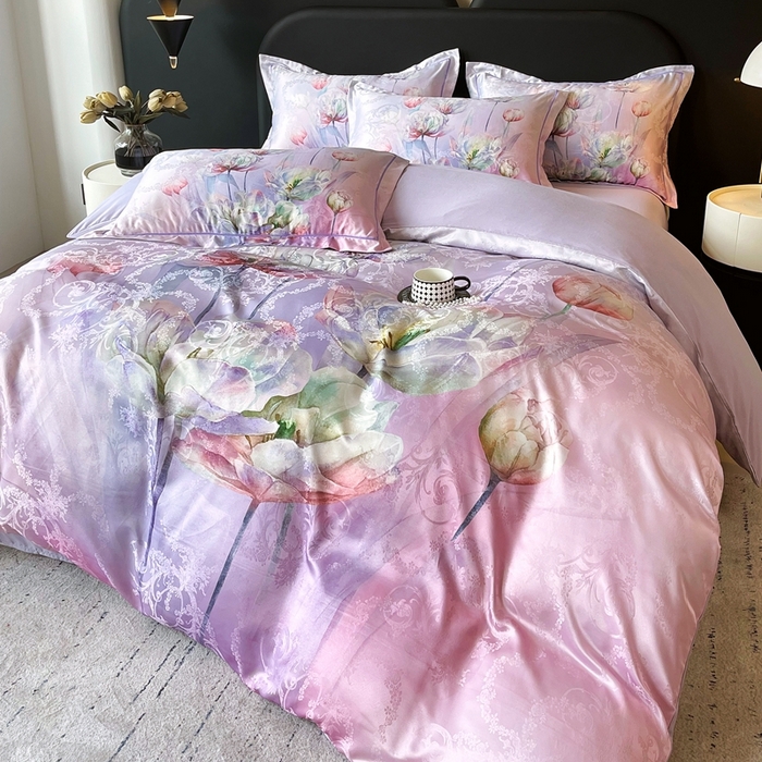 91家纺网 家纺一手货源 找家纺 大麦乐田 2025新款直播爆款欧式轻奢提花数码印花四件套 疏影