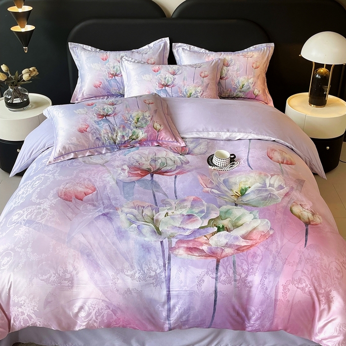 91家纺网 家纺一手货源 找家纺 大麦乐田 2025新款直播爆款欧式轻奢提花数码印花四件套 疏影