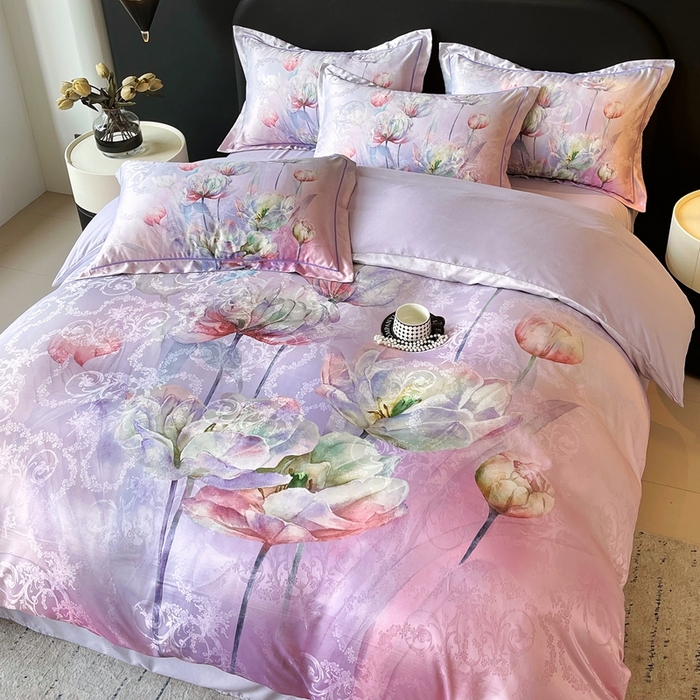 91家纺网 家纺一手货源 找家纺 大麦乐田 2025新款直播爆款欧式轻奢提花数码印花四件套 疏影