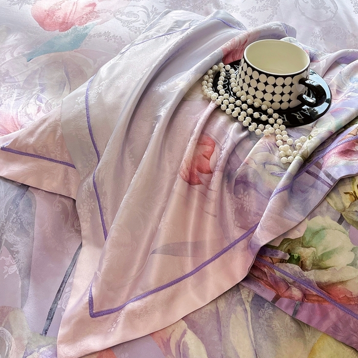 91家纺网 家纺一手货源 找家纺 大麦乐田 2025新款直播爆款欧式轻奢提花数码印花四件套 疏影