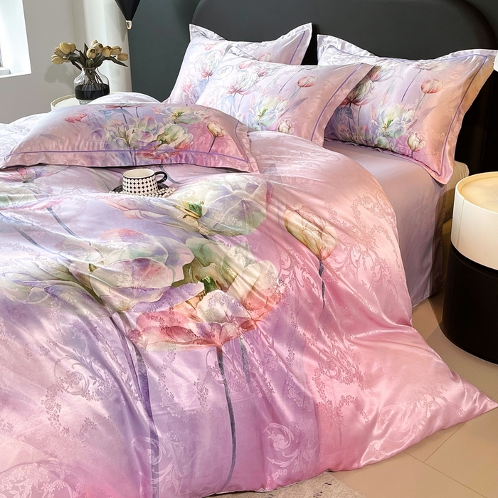 91家纺网 家纺一手货源 找家纺 大麦乐田 2025新款直播爆款欧式轻奢提花数码印花四件套 疏影