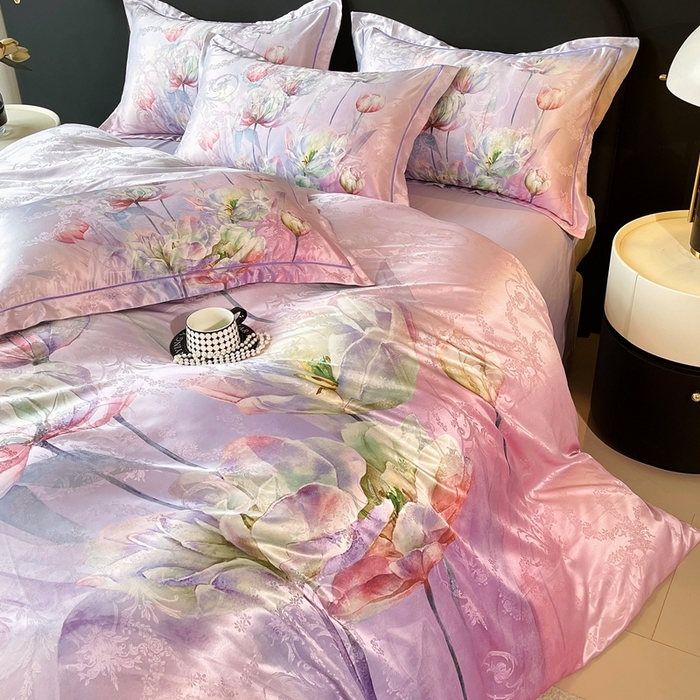 91家纺网 家纺一手货源 找家纺 大麦乐田 2025新款直播爆款欧式轻奢提花数码印花四件套 疏影