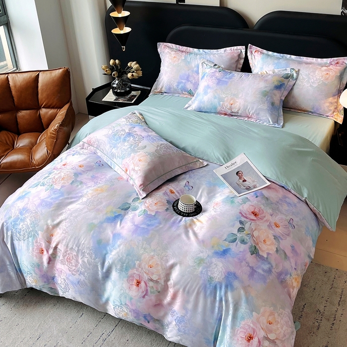 91家纺网 家纺一手货源 找家纺 大麦乐田 2025新款直播爆款欧式轻奢提花数码印花四件套 心语