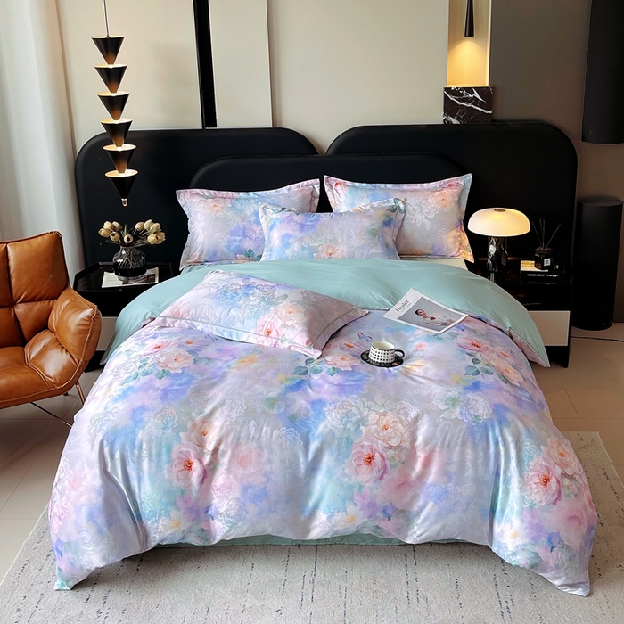 91家纺网 家纺一手货源 找家纺 大麦乐田 2025新款直播爆款欧式轻奢提花数码印花四件套 心语