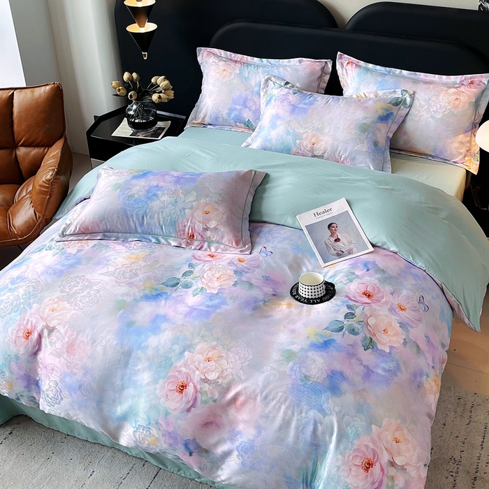 91家纺网 家纺一手货源 找家纺 大麦乐田 2025新款直播爆款欧式轻奢提花数码印花四件套 心语