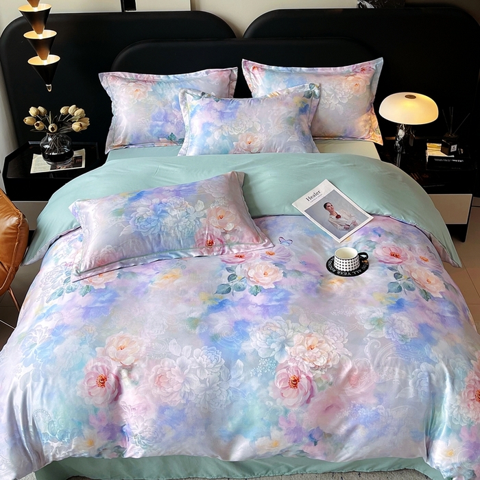 91家纺网 家纺一手货源 找家纺 大麦乐田 2025新款直播爆款欧式轻奢提花数码印花四件套 心语